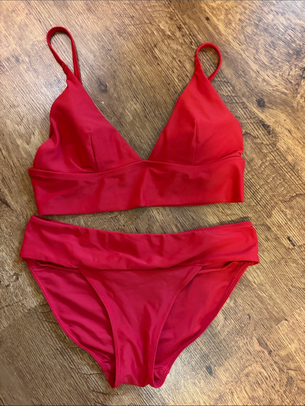 aerie Red V-Neck Triangle Bikini Set